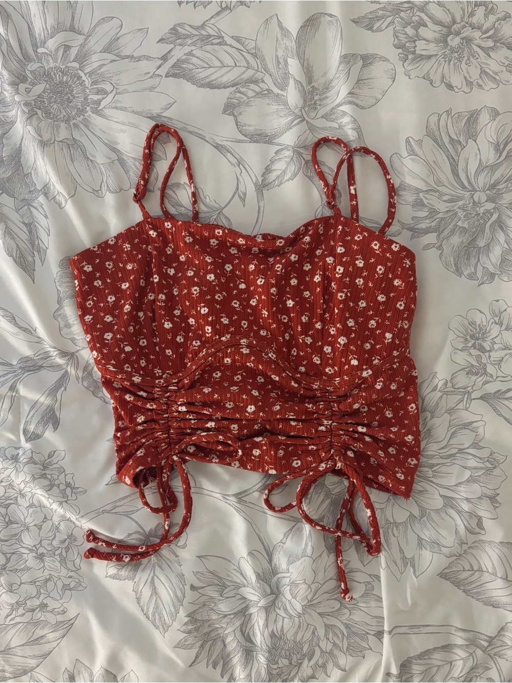 Chocolate Red Floral Ruched Camisole
